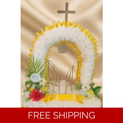 Artificial Summer Gates of Heaven Tribute – Yellow & White Memorial Display